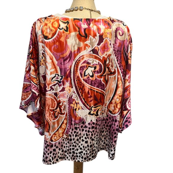 CHICOS Chianti Poncho Paisley Pink Size L/XL 40th Anniversary Leopard print - Picture 4 of 8